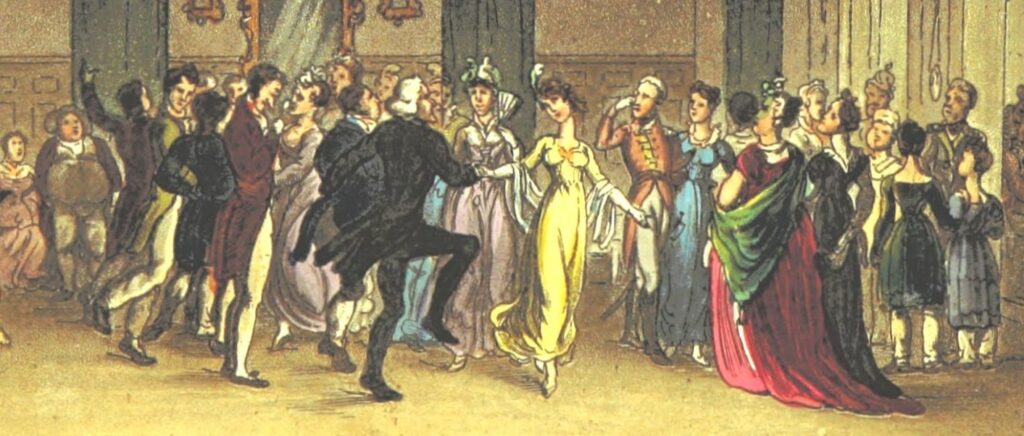 Country dancers in a ballroom